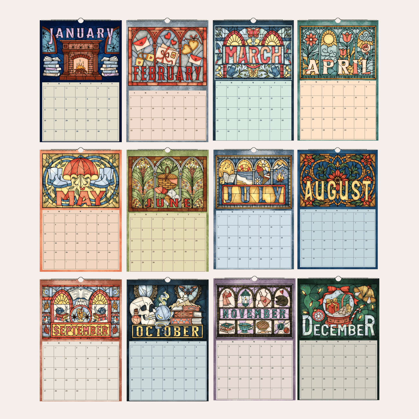 Stained Glass Art Calendar - 2026 Wall Calendar