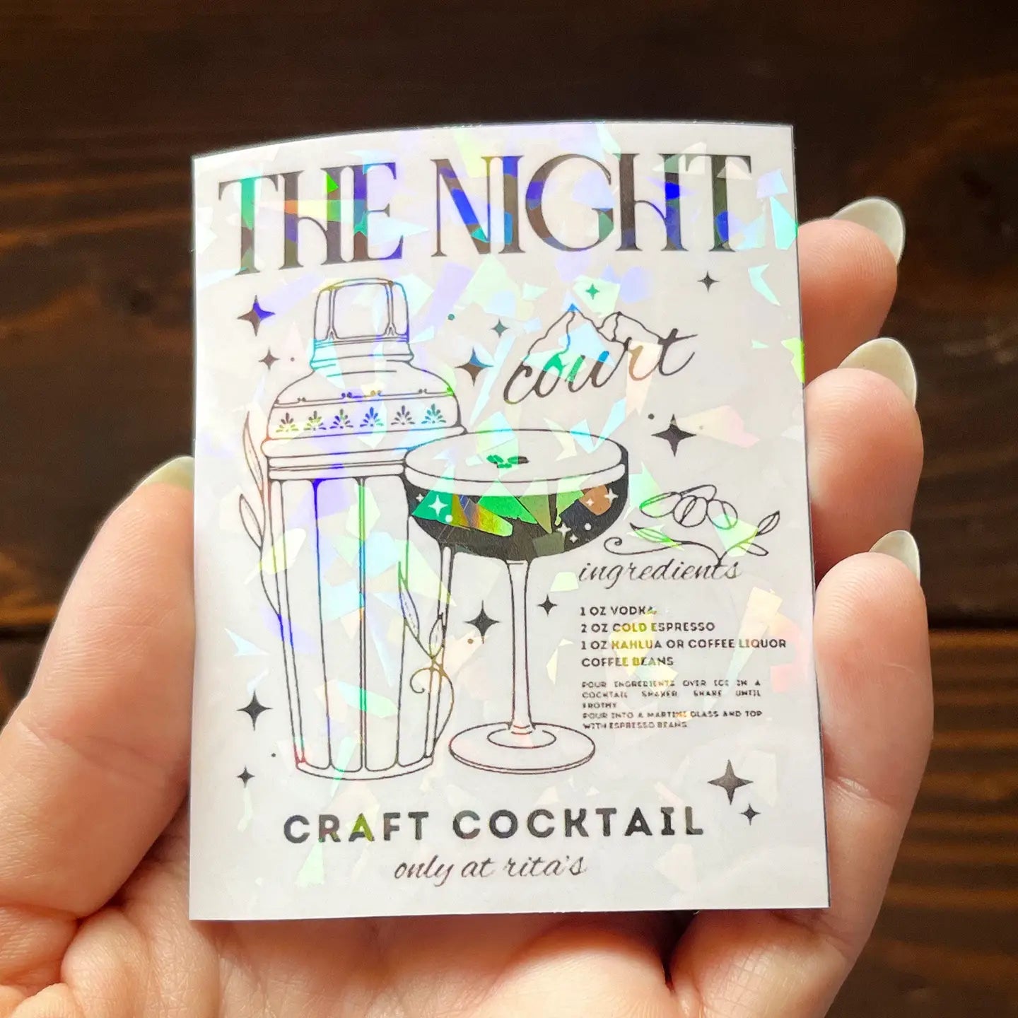 ACOTAR Night Court Espresso Martini - 3" Holo Kindle Sticker