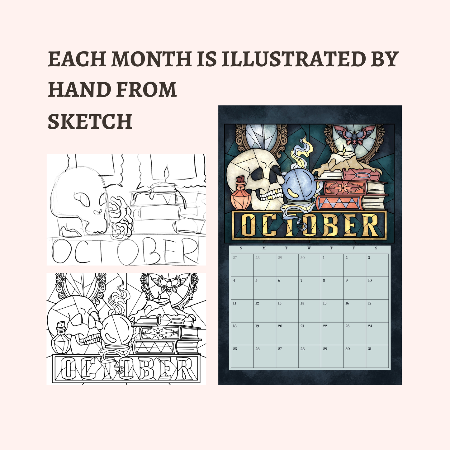 Stained Glass Art Calendar - 2026 Desk Calendar for Book Lovers