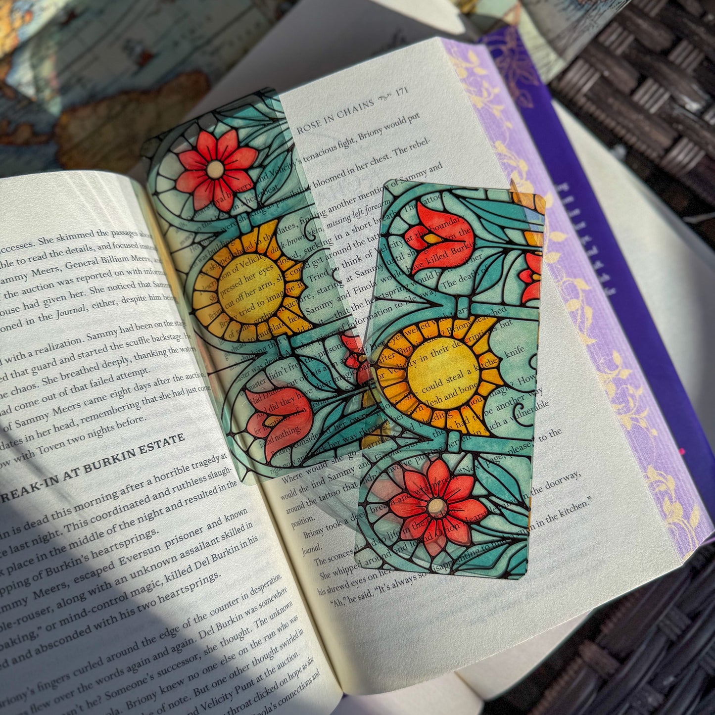 Floral Stained Glass Style Acrylic Bookmark - Book Lover Gift