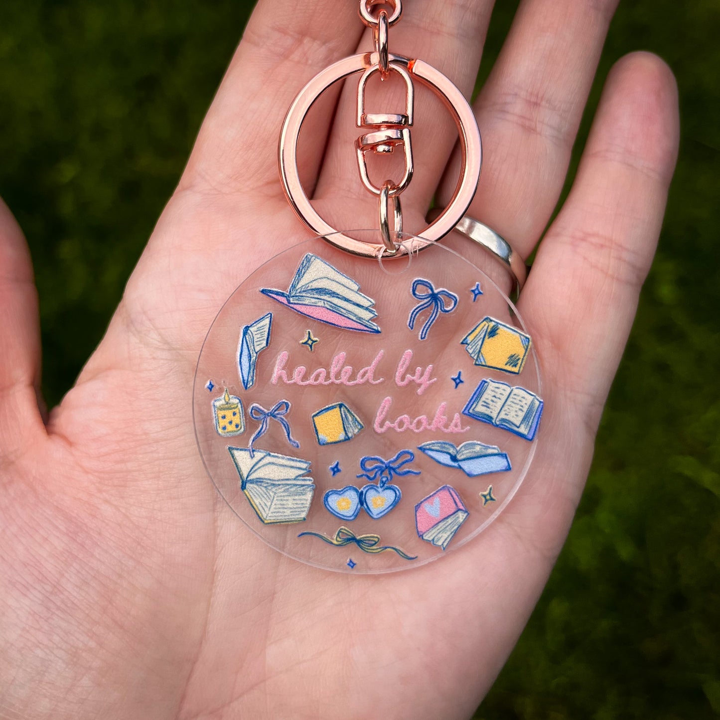 Healed by Books – Clear Acrylic Keychain for Readers - Book Lover Gift