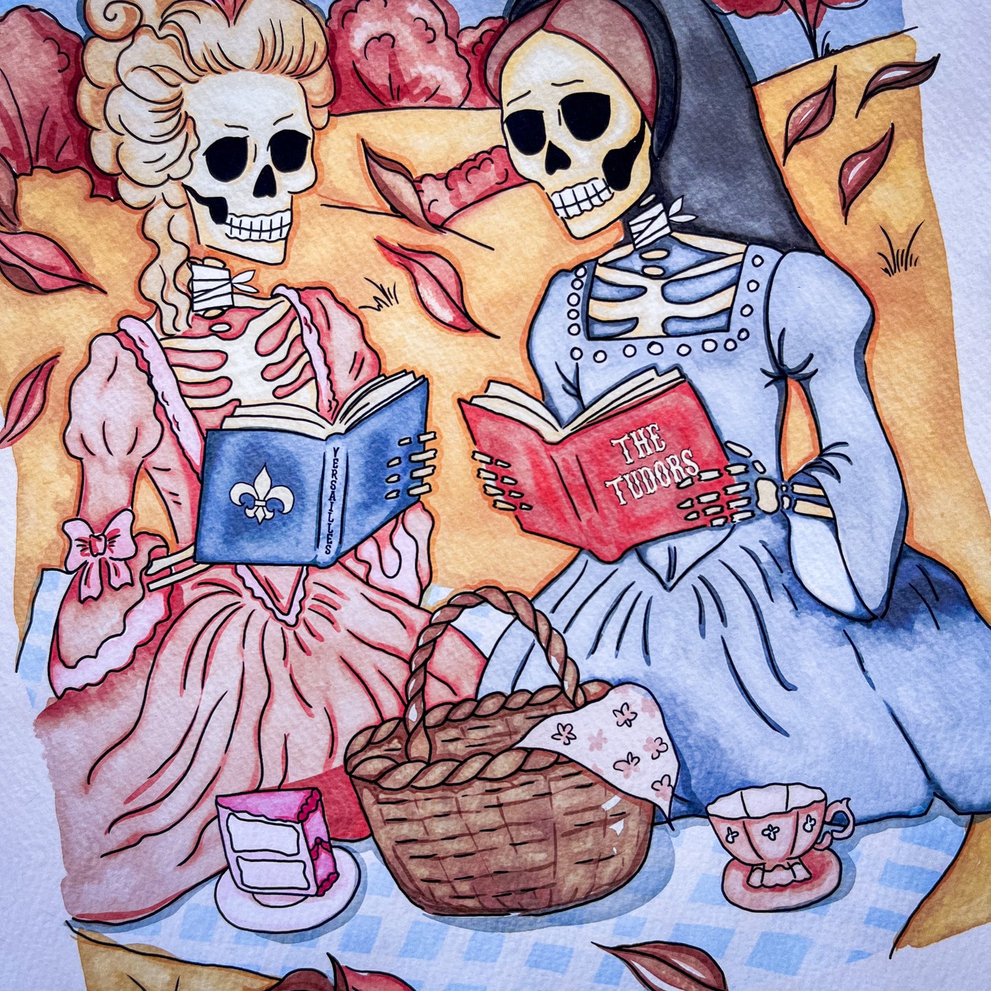 Skeleton Queens Art Print - Bookish Halloween Decor