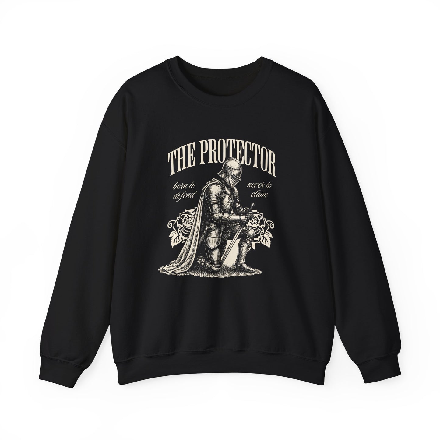 The Protector Knight kneeling sweatshirt | Medieval Armor Illustration