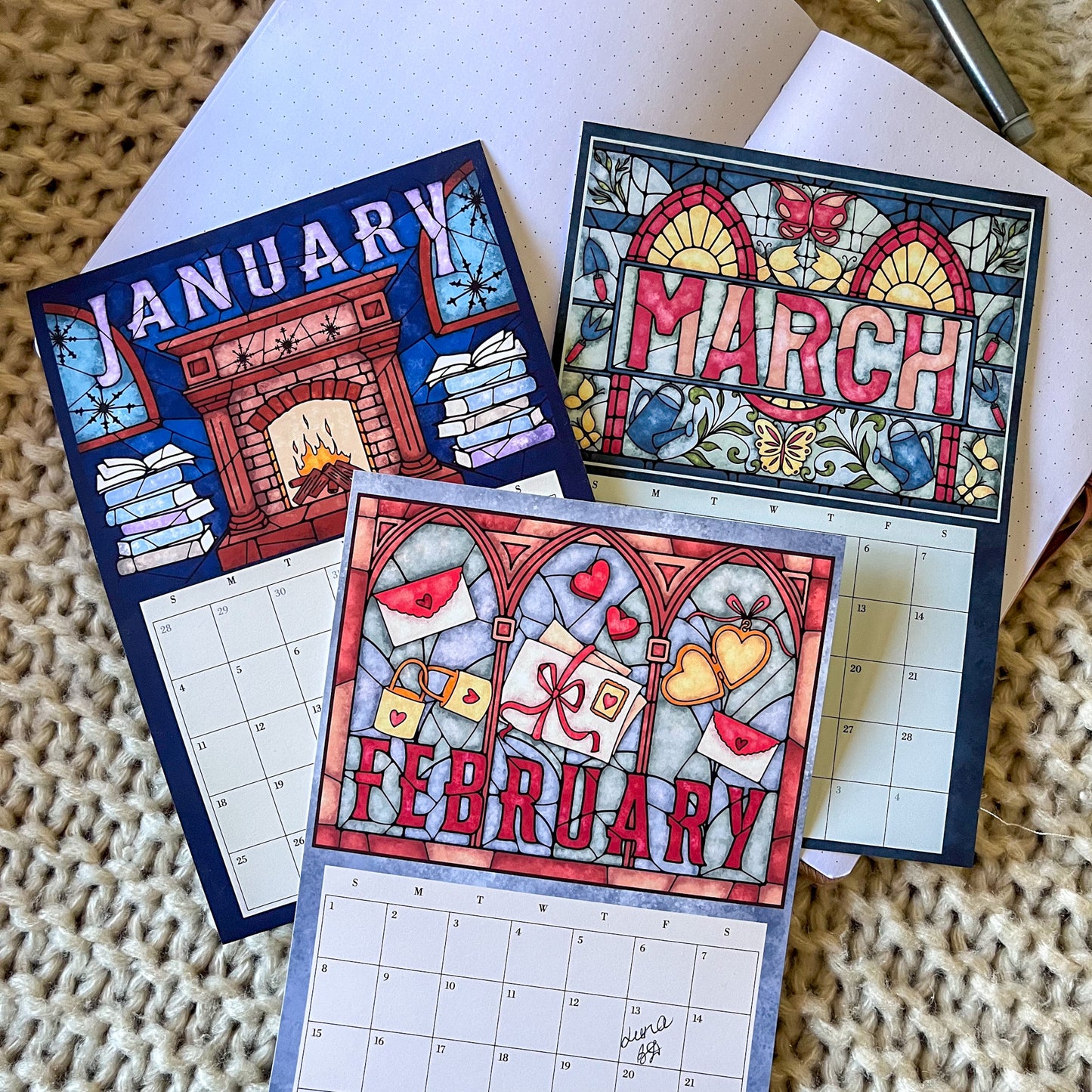 Stained Glass Art Calendar - 2026 Desk Calendar for Book Lovers
