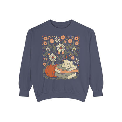 Floral Pumpkin Fall Sweatshirt - Book Lover Crewneck Comfort Colors