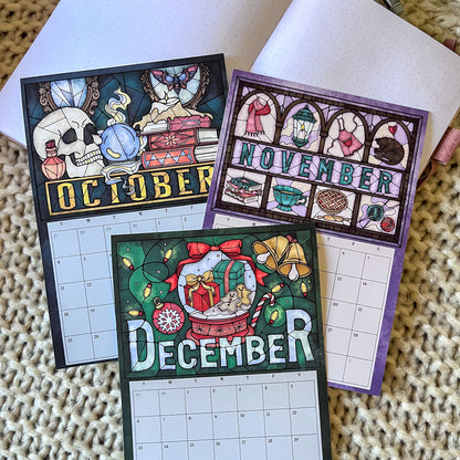 Stained Glass Art Calendar - 2026 Desk Calendar for Book Lovers