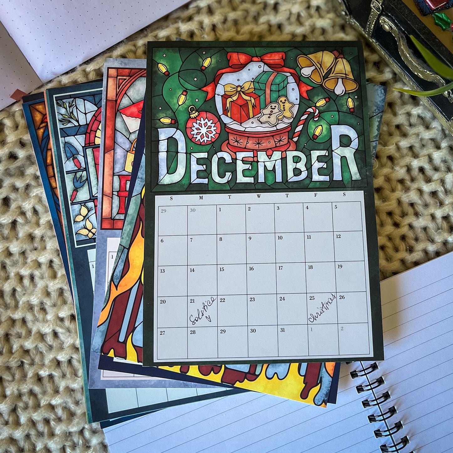Stained Glass Art Calendar - 2026 Desk Calendar for Book Lovers
