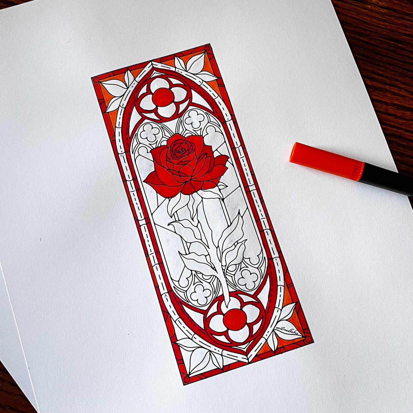 Stained Glass Window Double Sided Bookmark - Printable Lineart