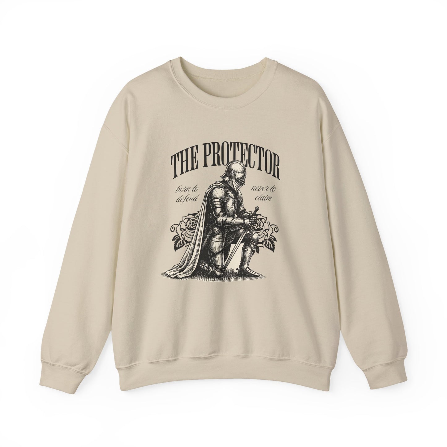 The Protector Knight kneeling sweatshirt | Medieval Armor Illustration