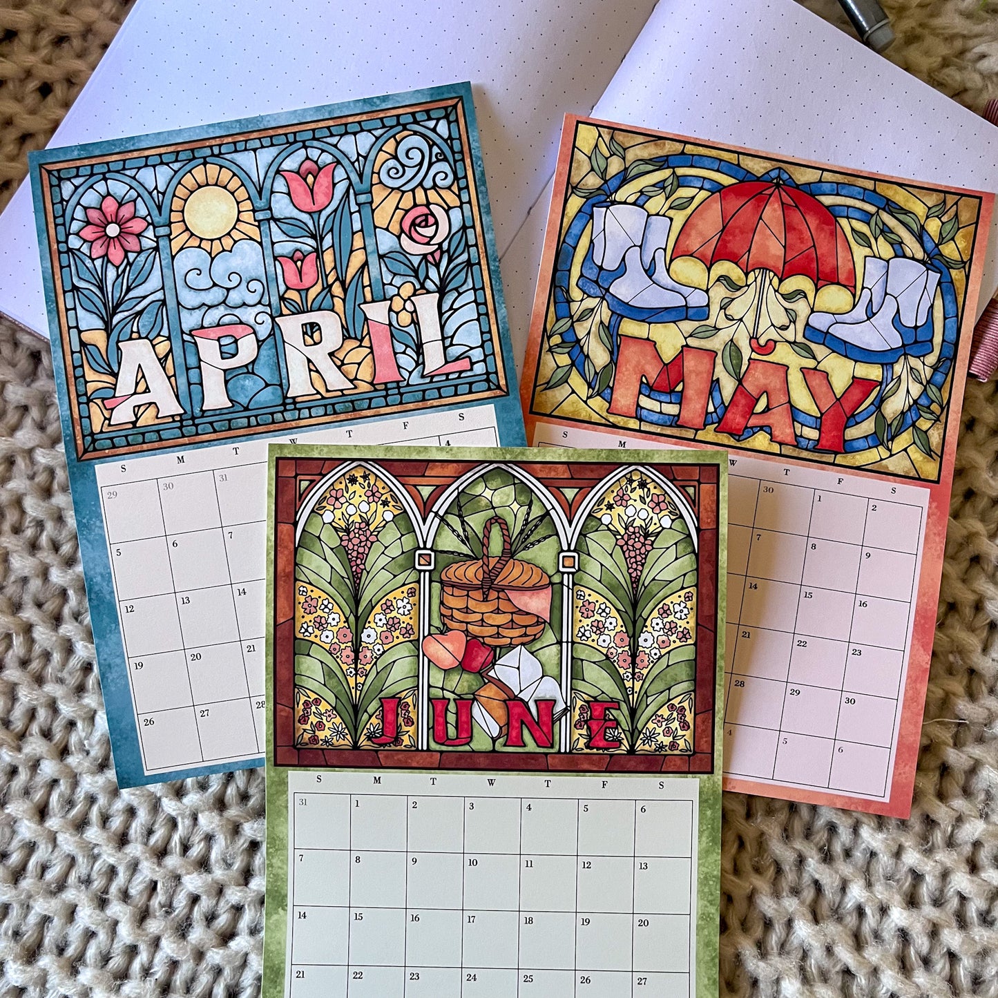 Stained Glass Art Calendar - 2026 Desk Calendar for Book Lovers