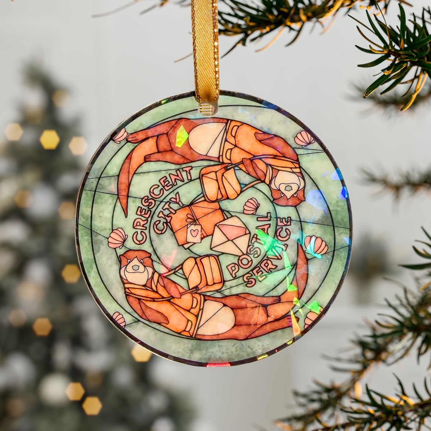 Crescent City Otters Bookish Ornament - 3" Holographic Christmas Tree Ornament