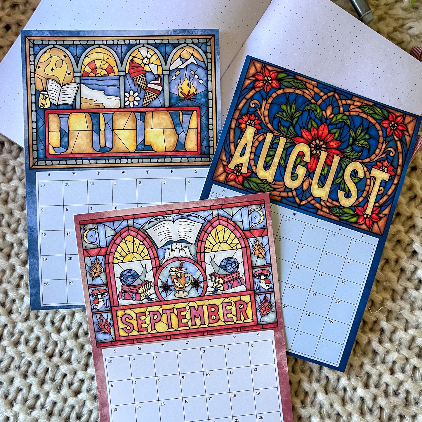Stained Glass Art Calendar - 2026 Desk Calendar for Book Lovers