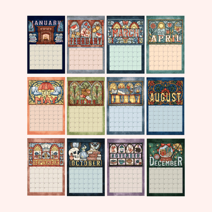 Stained Glass Art Calendar - 2026 Desk Calendar for Book Lovers