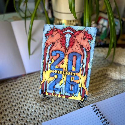 Stained Glass Art Calendar - 2026 Desk Calendar for Book Lovers