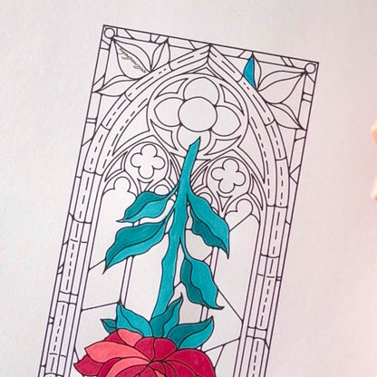 Stained Glass Window Double Sided Bookmark - Printable Lineart