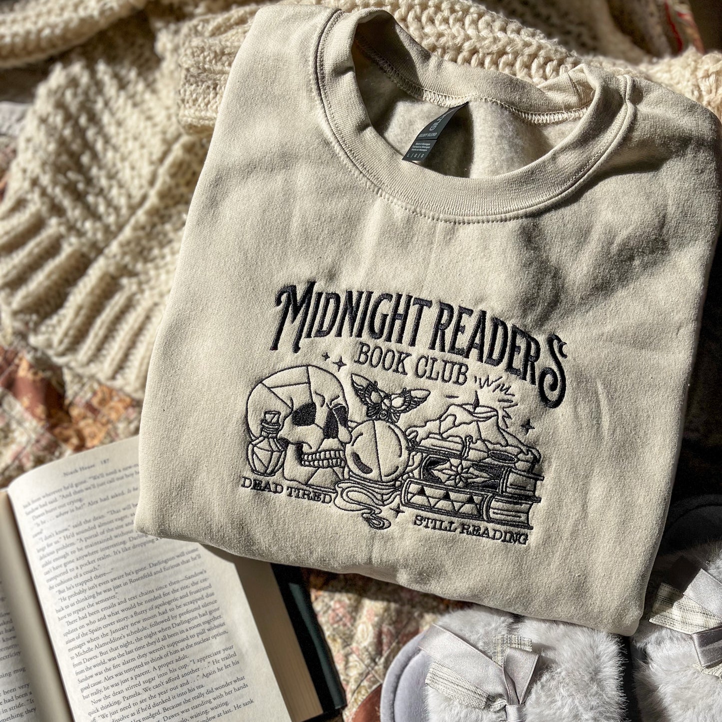Midnight Readers Book Club Embroidered Sweatshirt  - Book Lover Crewneck