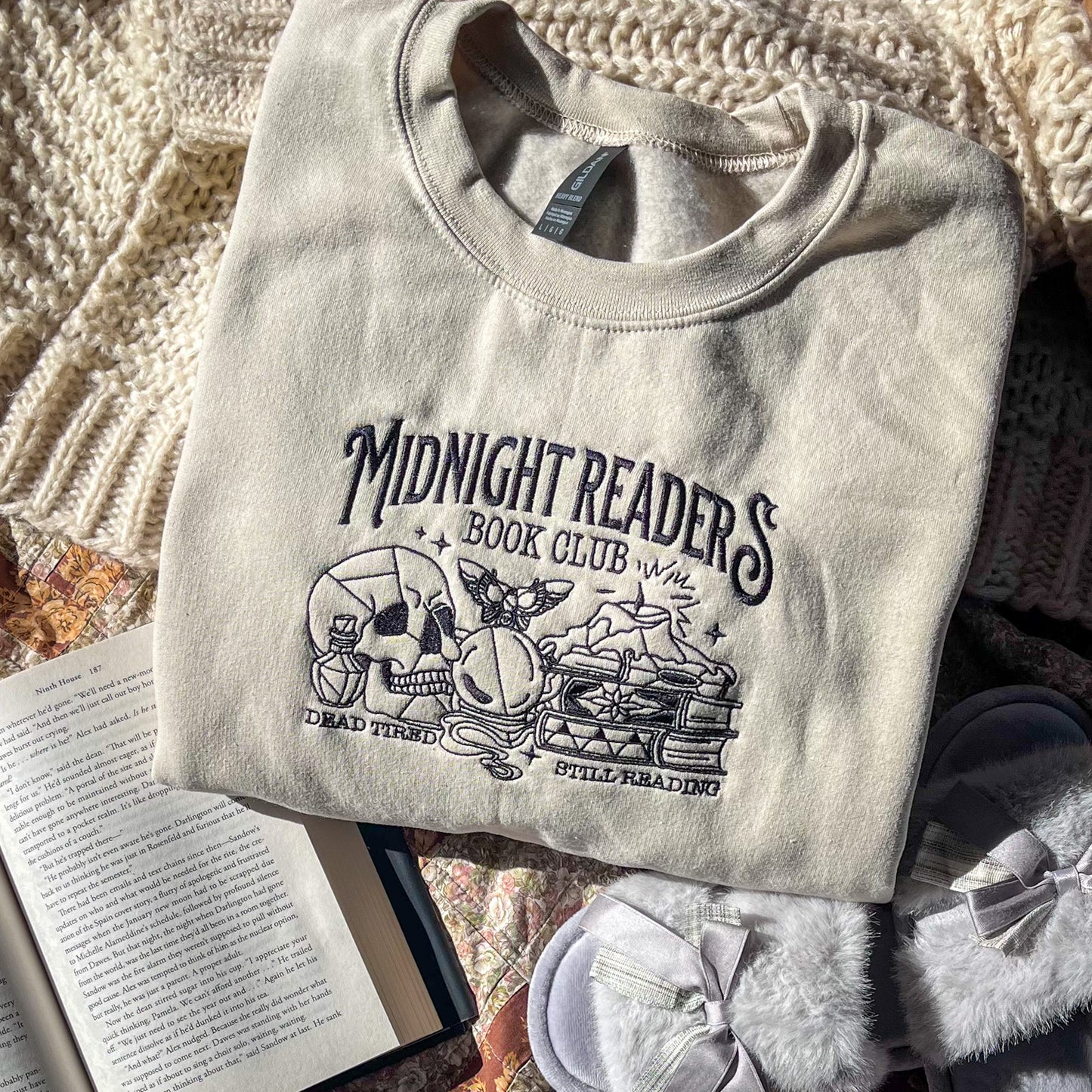 Midnight Readers Book Club Embroidered Sweatshirt  - Book Lover Crewneck
