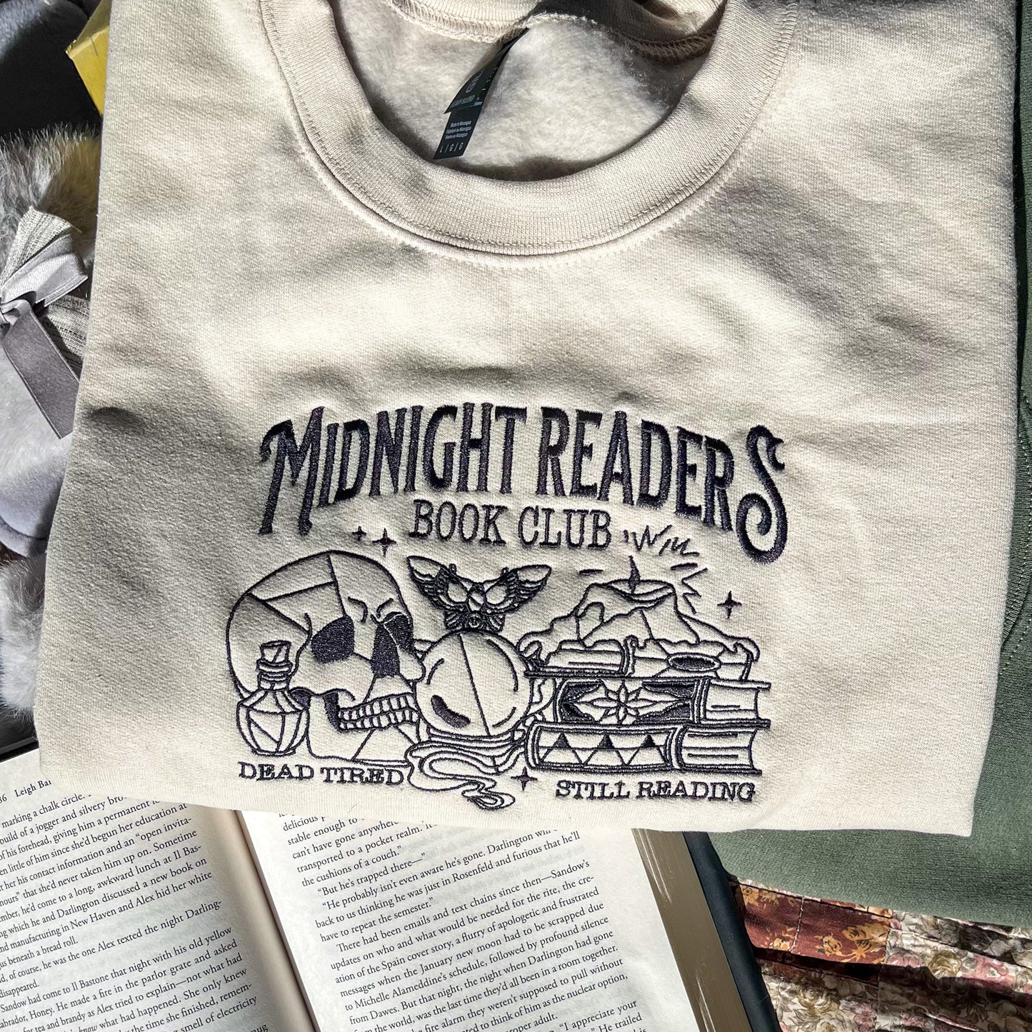 Midnight Readers Book Club Embroidered Sweatshirt  - Book Lover Crewneck