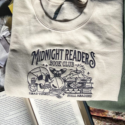 Midnight Readers Book Club Embroidered Sweatshirt  - Book Lover Crewneck