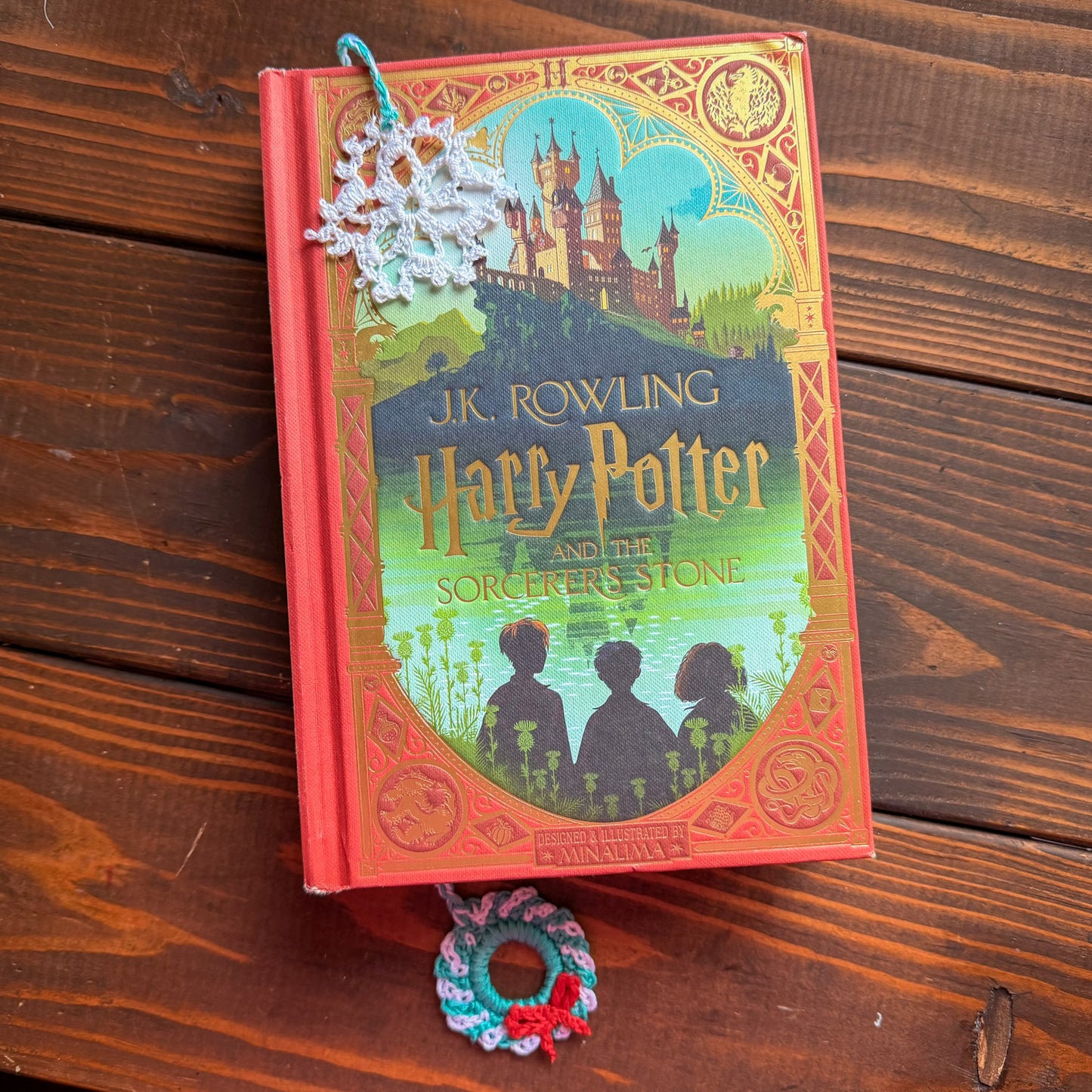 Christmas Wreath and Snowflake Crochet Bookmark - Stocking Stuffer For Book Lovers