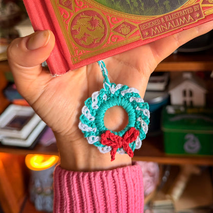 Christmas Wreath and Snowflake Crochet Bookmark - Stocking Stuffer For Book Lovers
