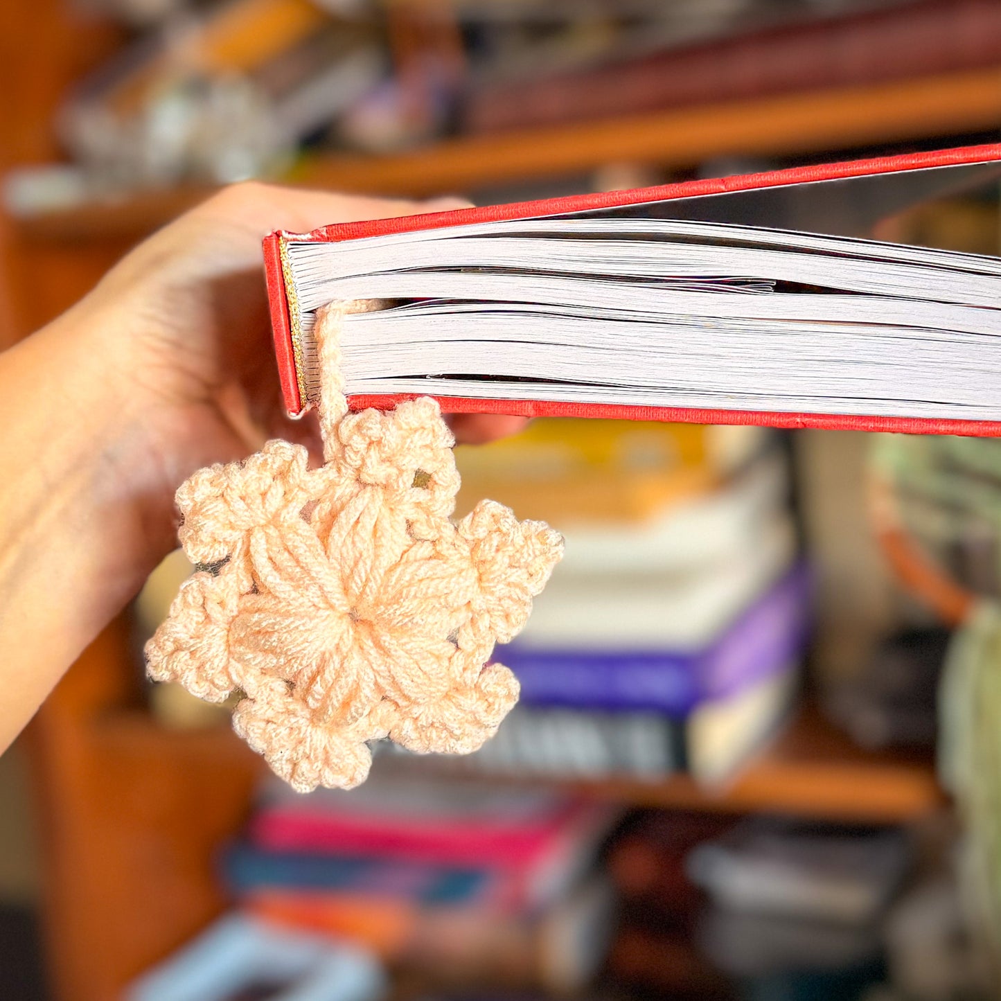 Puffy Snowflake Crochet Bookmark - Stocking Stuffer For Book Lovers