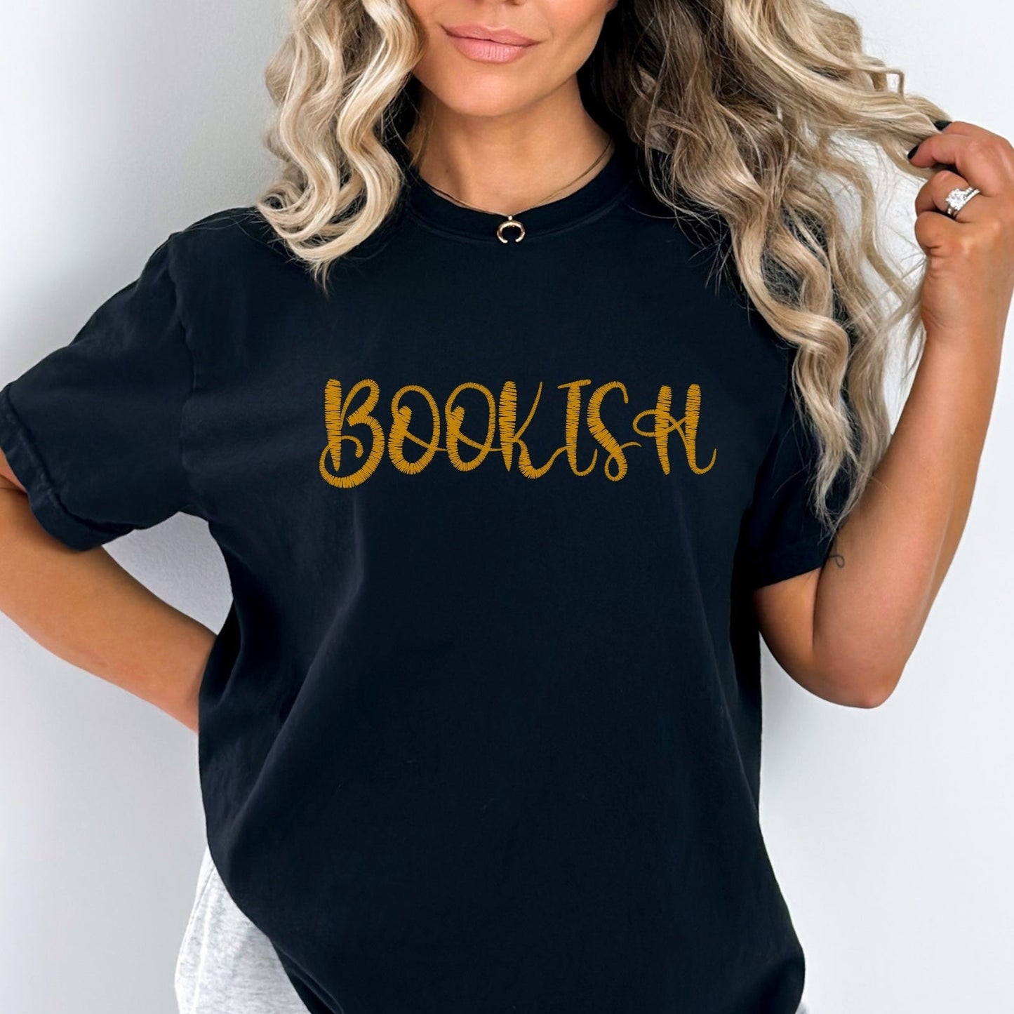 Bookish Faux Embroidery Tee - Comfort Colors Bookish Shirt