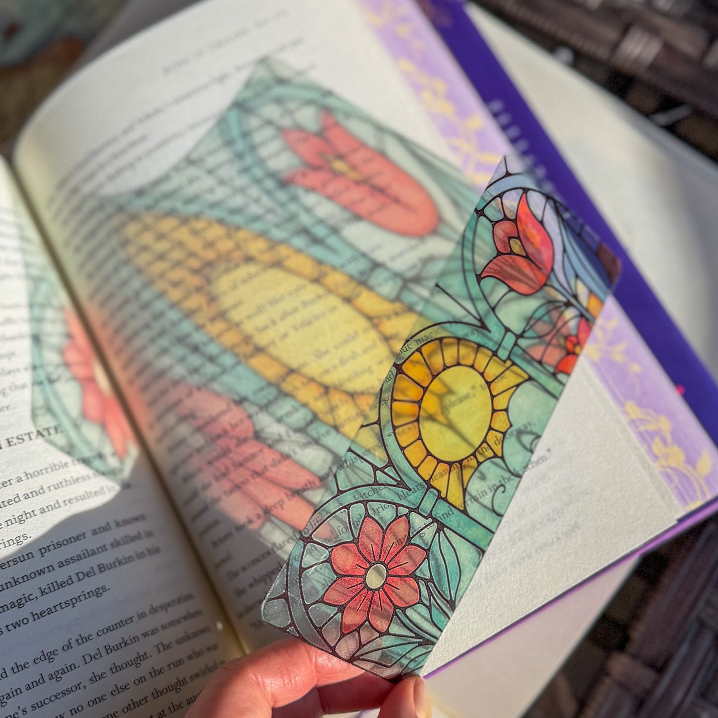 Floral Stained Glass Style Acrylic Bookmark - Book Lover Gift