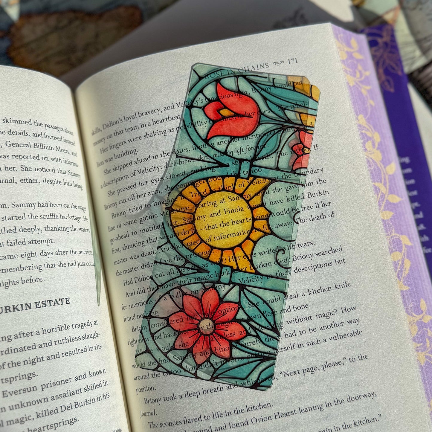 Floral Stained Glass Style Acrylic Bookmark - Book Lover Gift