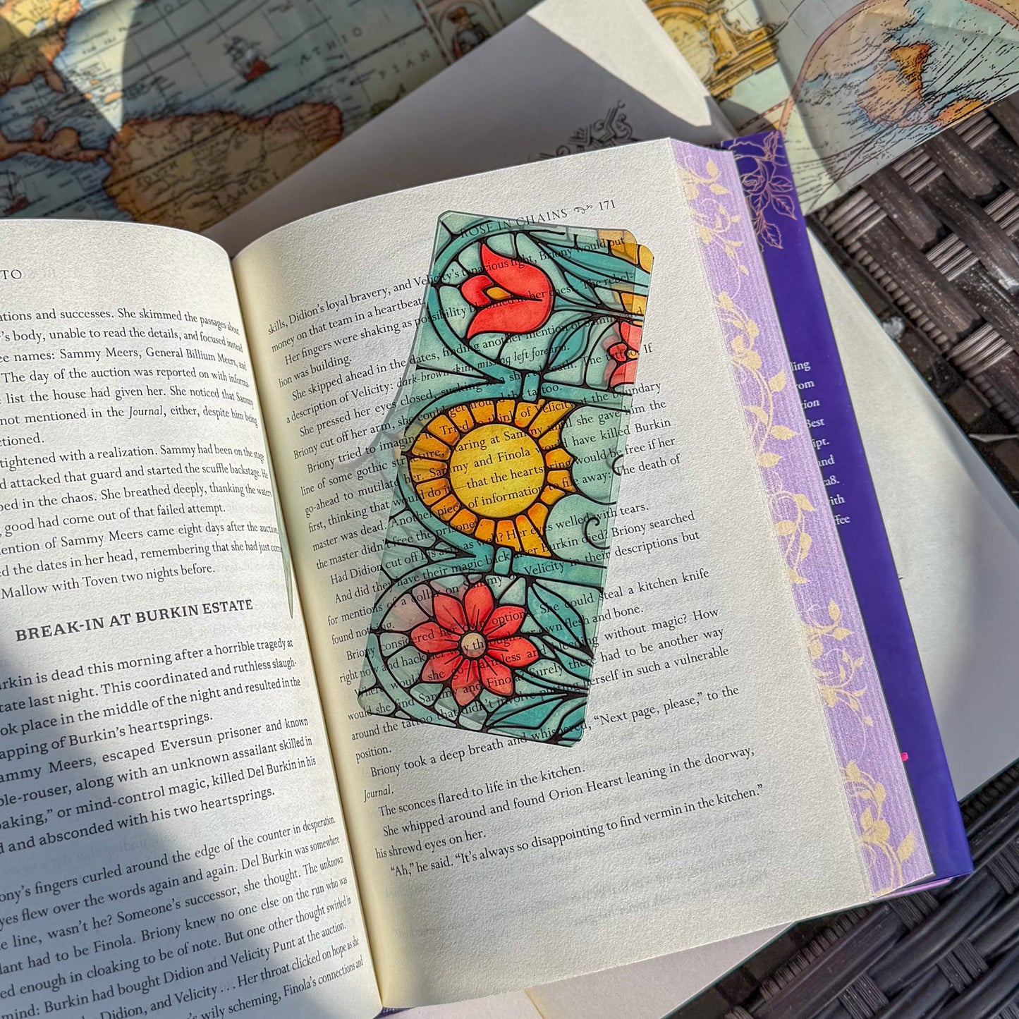 Floral Stained Glass Style Acrylic Bookmark - Book Lover Gift