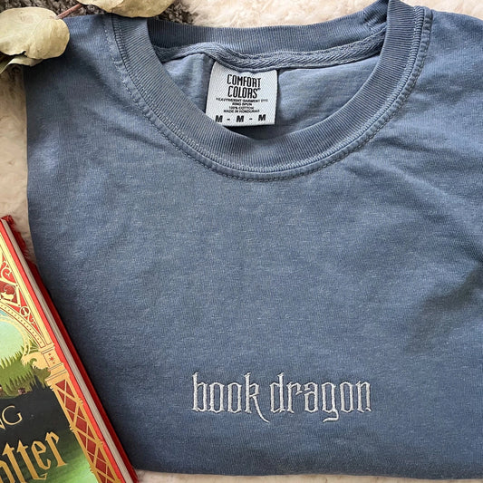 Embroidered Tee - Book Dragon - Bookish Shirt Comfort Colors