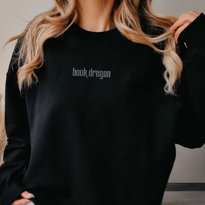Bookish Embroidered Sweatshirt - Book Dragon - Bookish Crewneck