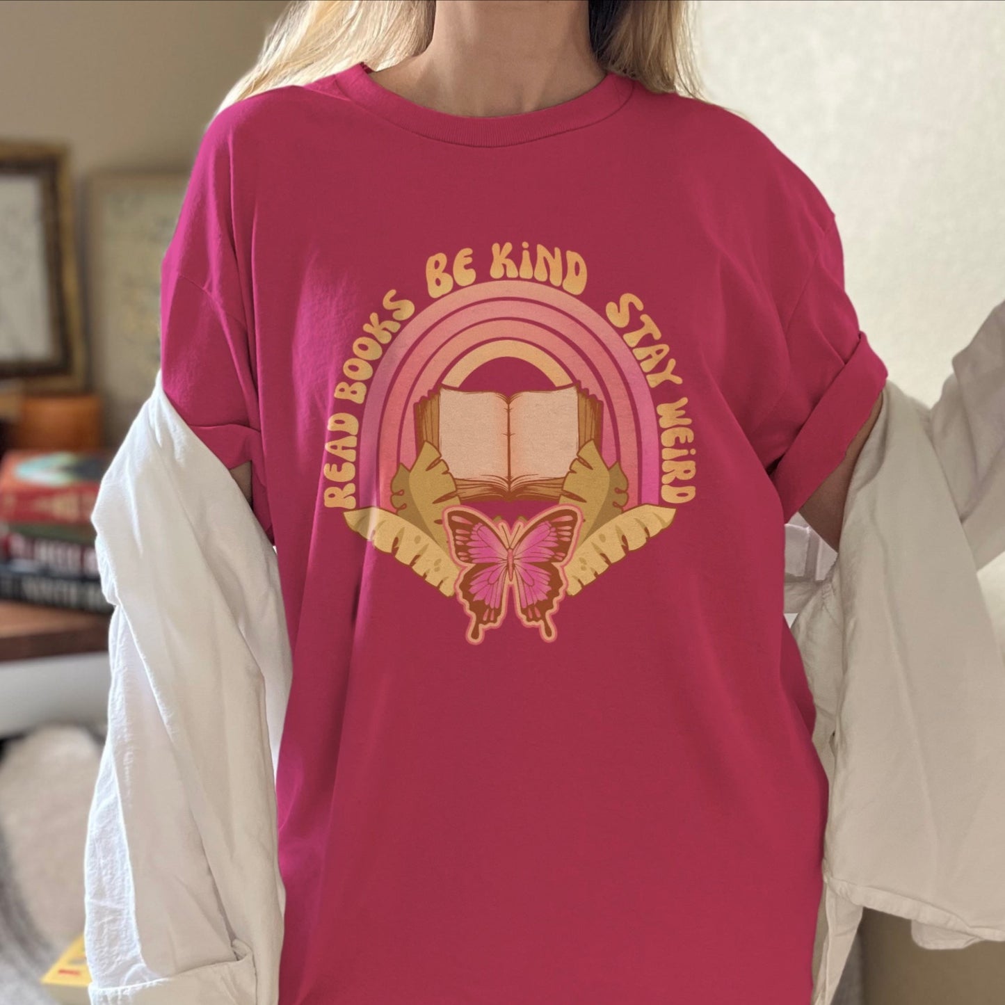 Read Books Be Kind Stay Weird Tee - Retro Bookish Shirt
