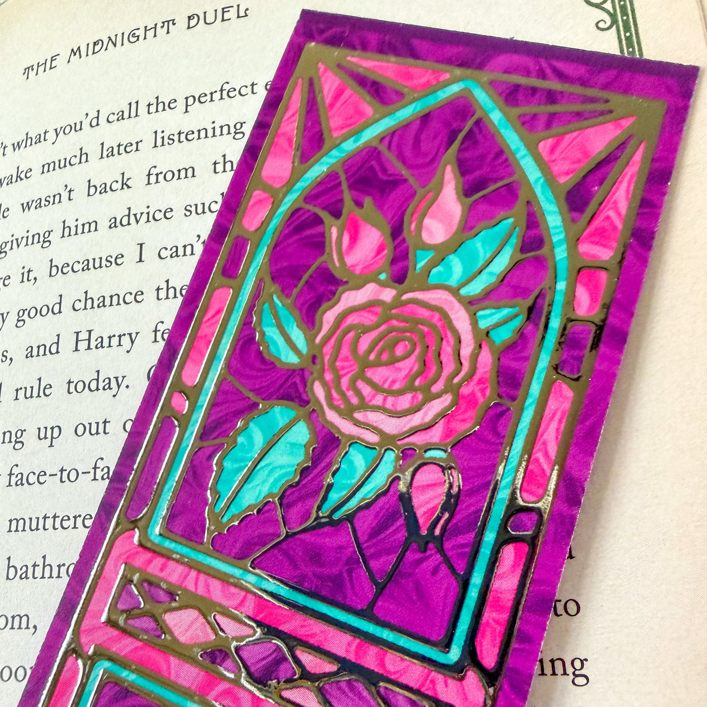 Stained Glass Rose 3D Foil Bookmark