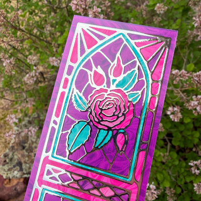 Stained Glass Rose 3D Foil Bookmark