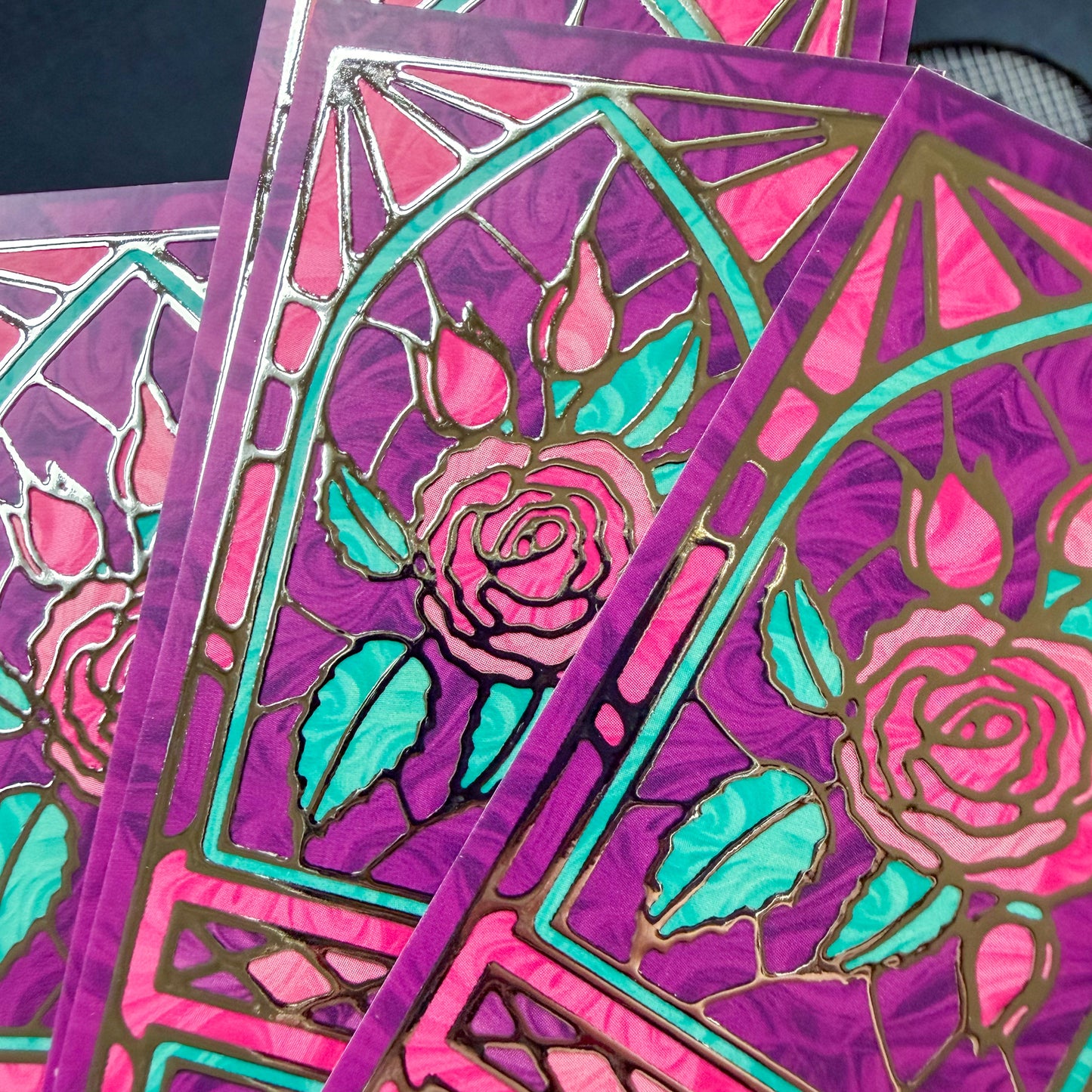 Stained Glass Rose 3D Foil Bookmark