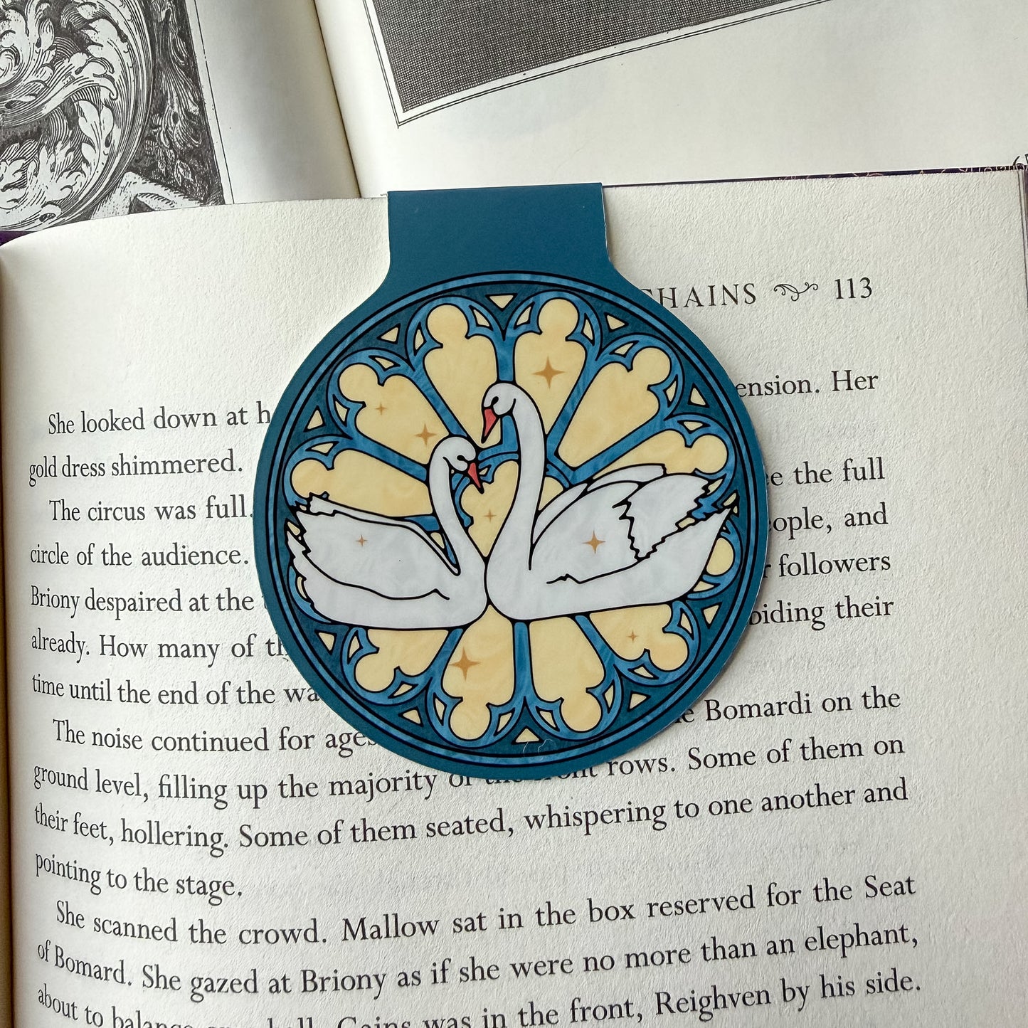 Stained Glass Swans Magnetic Bookmark