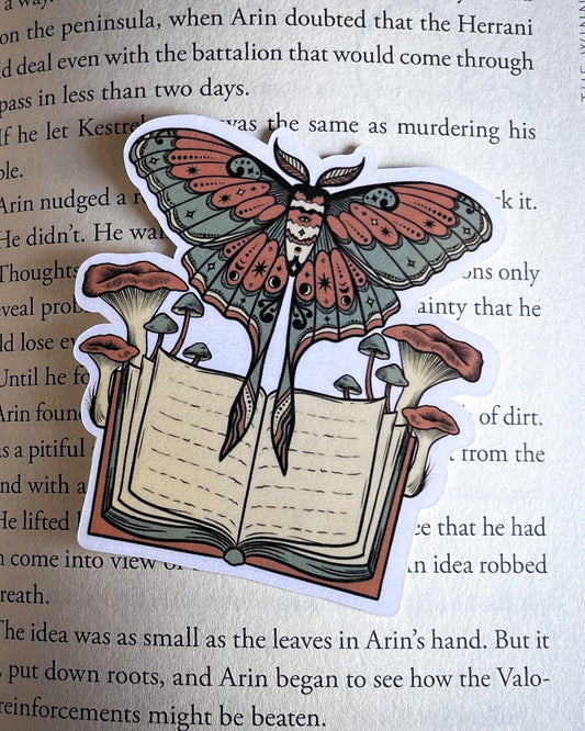Moth and Books Cottagecore Bookish Sticker - Kindle Sticker