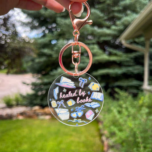Healed by Books – Clear Acrylic Keychain for Readers - Book Lover Gift