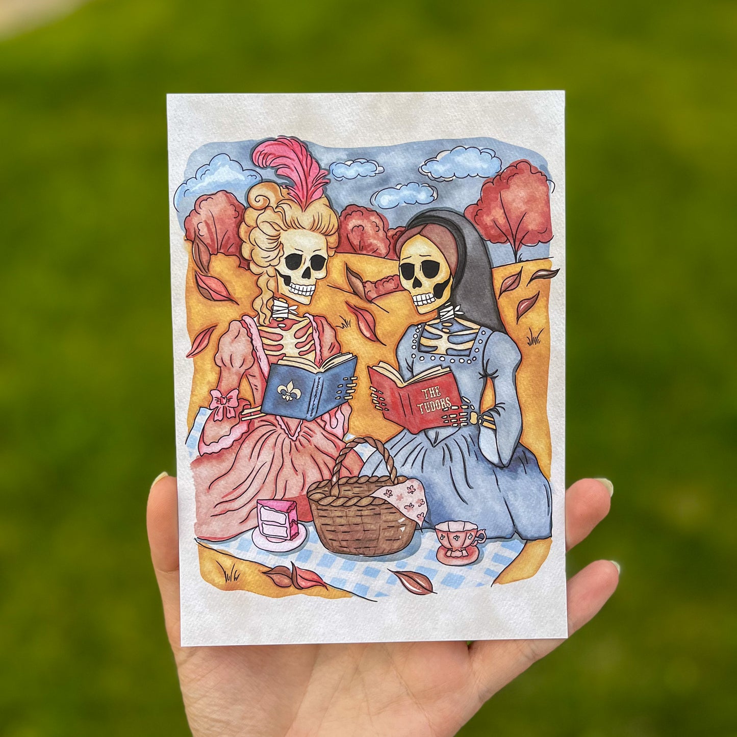 Skeleton Queens Art Print - Bookish Halloween Decor