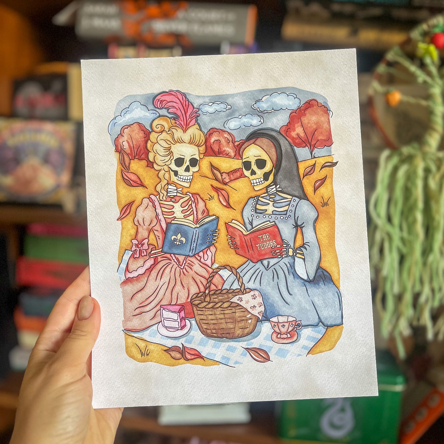 Skeleton Queens Art Print - Bookish Halloween Decor