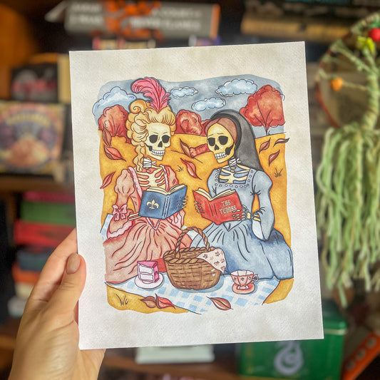 Skeleton Queens Art Print - Bookish Halloween Decor