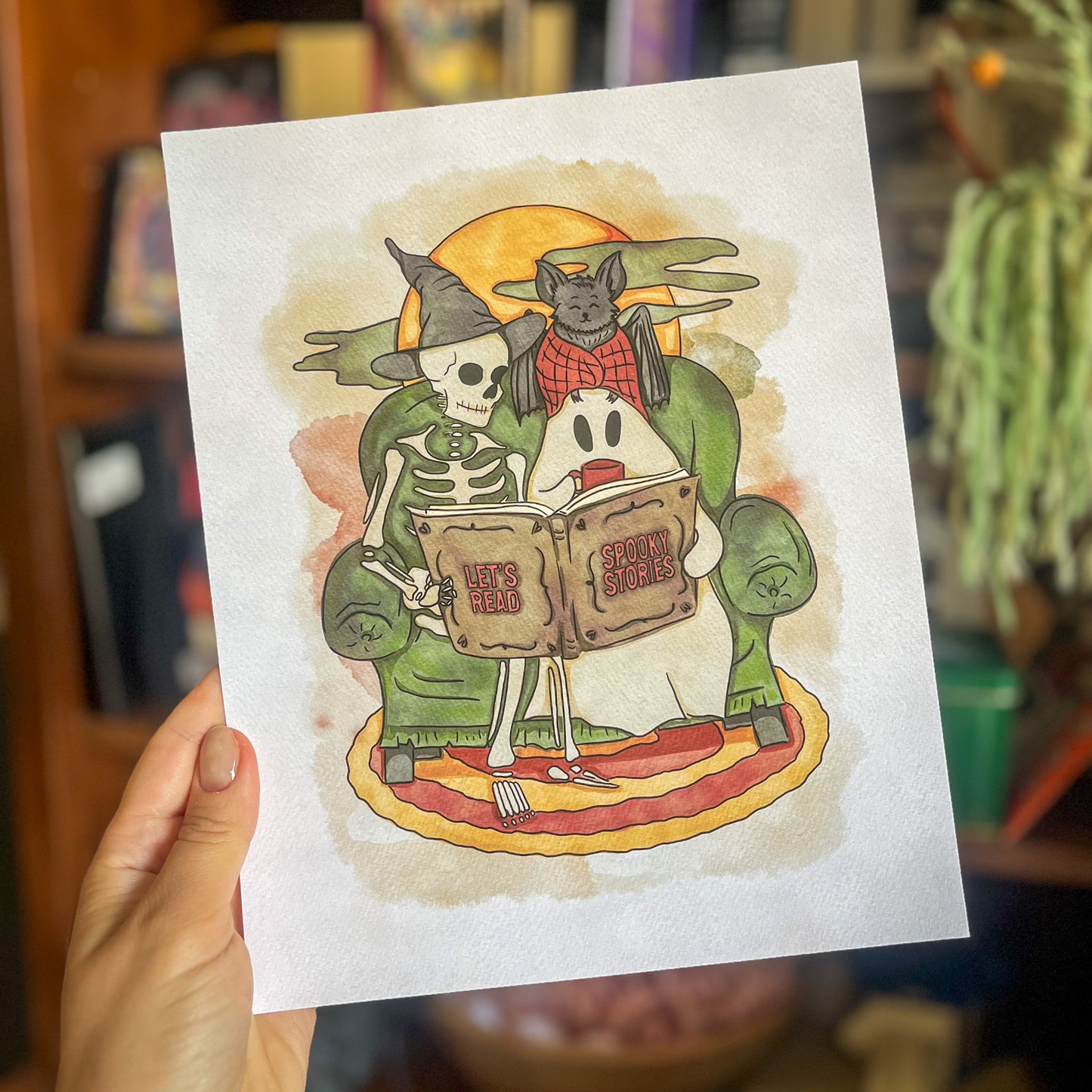 Cozy Friends Reading Art Print - Bookish Halloween Decor