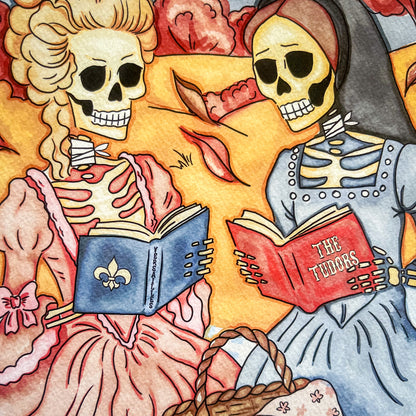 Skeleton Queens Art Print - Bookish Halloween Decor