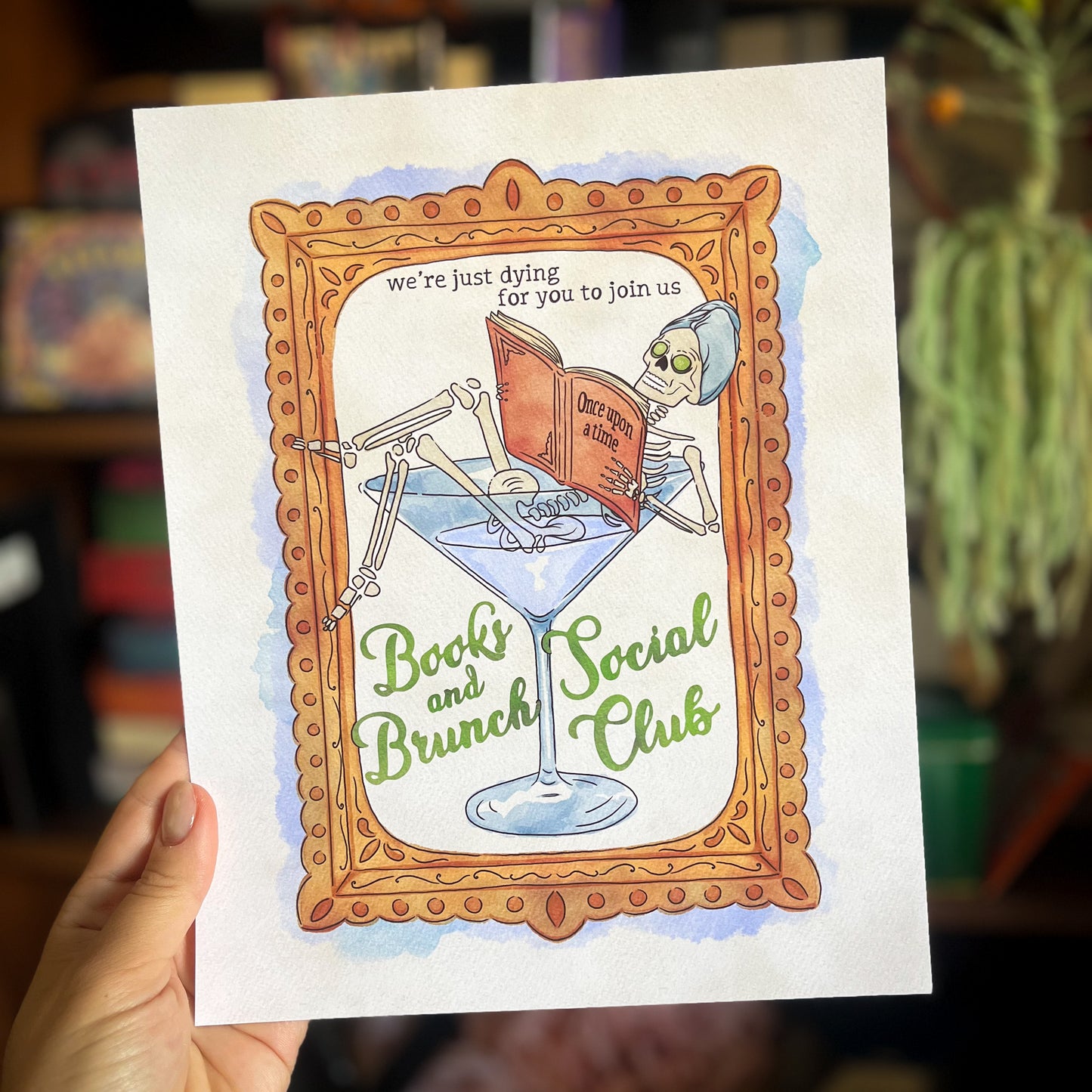 Books and Brunch Social Club Art Print - Bookish Halloween Decor