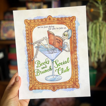 Books and Brunch Social Club Art Print - Bookish Halloween Decor