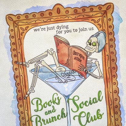 Books and Brunch Social Club Art Print - Bookish Halloween Decor