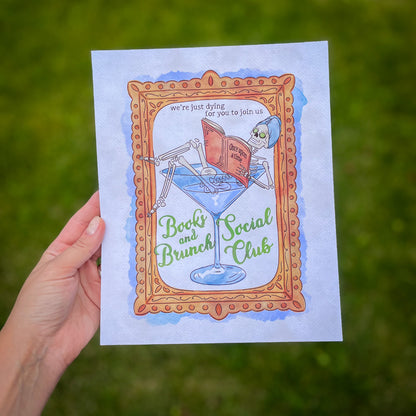 Books and Brunch Social Club Art Print - Bookish Halloween Decor
