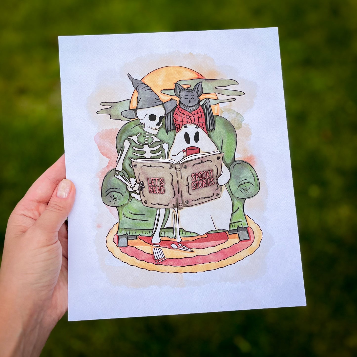 Cozy Friends Reading Art Print - Bookish Halloween Decor