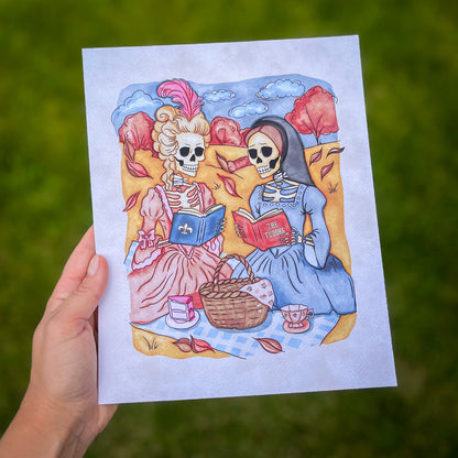 Skeleton Queens Art Print - Bookish Halloween Decor